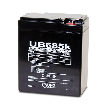 Upg Sealed Lead Acid Battery, 6 V, 8.5Ah, UB685, F1 (Faston Tab) Terminal, AGM Type D5735